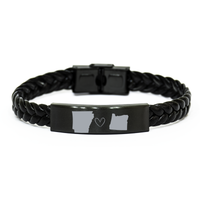 Load image into Gallery viewer, Arkansas and Oregon Bracelet Long Distance Gift Men Women Him Her Relationships Black Leather Bracelet – front view

