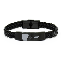 Load image into Gallery viewer, Arkansas and Tennessee Bracelet Long Distance Gift Men Women Him Her Relationships Black Leather Bracelet – front view
