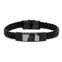 Load image into Gallery viewer, Arkansas and Utah Bracelet Long Distance Gift Men Women Him Her Relationships Black Leather Bracelet – front view
