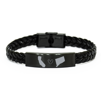 Load image into Gallery viewer, California and Connecticut Bracelet Long Distance Gift Men Women Him Her Relationships Black Leather Bracelet – front view
