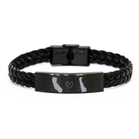 Load image into Gallery viewer, California and Delaware Bracelet Long Distance Gift Men Women Him Her Relationships Black Leather Bracelet – front view
