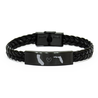 Load image into Gallery viewer, California and Florida Bracelet Long Distance Gift Men Women Him Her Relationships Black Leather Bracelet – front view
