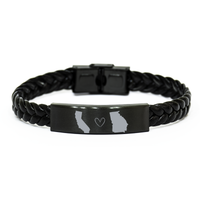 Load image into Gallery viewer, California and Georgia Bracelet Long Distance Gift Men Women Him Her Relationships Black Leather Bracelet – front view
