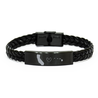 Load image into Gallery viewer, California and Hawaii Bracelet Long Distance Gift Men Women Him Her Relationships Black Leather Bracelet – front view
