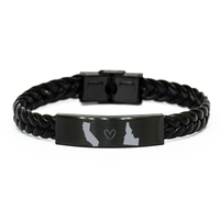 Load image into Gallery viewer, California and Idaho Bracelet Long Distance Gift Men Women Him Her Relationships Black Leather Bracelet – front view
