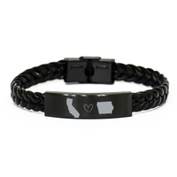 Load image into Gallery viewer, California and Iowa Bracelet Long Distance Gift Men Women Him Her Relationships Black Leather Bracelet – front view
