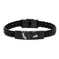 Load image into Gallery viewer, California and Kentucky Bracelet Long Distance Gift Men Women Him Her Relationships Black Leather Bracelet – front view
