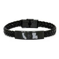 Load image into Gallery viewer, California and Louisiana Bracelet Long Distance Gift Men Women Him Her Relationships Black Leather Bracelet – front view

