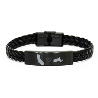 Load image into Gallery viewer, California and Massachusetts Bracelet Long Distance Gift Men Women Him Her Relationships Black Leather Bracelet – front view
