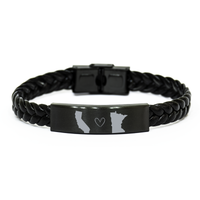 Load image into Gallery viewer, California and Minnesota Bracelet Long Distance Gift Men Women Him Her Relationships Black Leather Bracelet – front view
