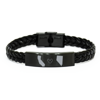Load image into Gallery viewer, California and Nevada Bracelet Long Distance Gift Men Women Him Her Relationships Black Leather Bracelet – front view
