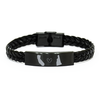 Load image into Gallery viewer, California and New Hampshire Bracelet Long Distance Gift Men Women Him Her Relationships Black Leather Bracelet – front view
