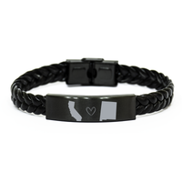 Load image into Gallery viewer, California and New Mexico Bracelet Long Distance Gift Men Women Him Her Relationships Black Leather Bracelet – front view
