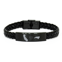Load image into Gallery viewer, California and North Carolina Bracelet Long Distance Gift Men Women Him Her Relationships Black Leather Bracelet – front view
