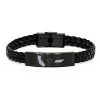 Load image into Gallery viewer, California and Tennessee Bracelet Long Distance Gift Men Women Him Her Relationships Black Leather Bracelet – front view
