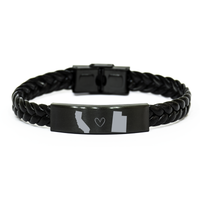 Load image into Gallery viewer, California and Utah Bracelet Long Distance Gift Men Women Him Her Relationships Black Leather Bracelet – front view

