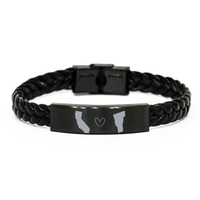 Load image into Gallery viewer, California and Vermont Bracelet Long Distance Gift Men Women Him Her Relationships Black Leather Bracelet – front view
