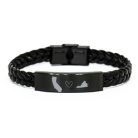 Load image into Gallery viewer, California and Virginia Bracelet Long Distance Gift Men Women Him Her Relationships Black Leather Bracelet – front view
