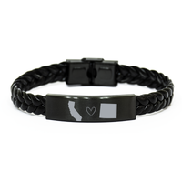 Load image into Gallery viewer, California and Wyoming Bracelet Long Distance Gift Men Women Him Her Relationships Black Leather Bracelet – front view
