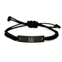 Load image into Gallery viewer, Kai Bracelet Name Personalized Custom Black Rope Bar Bracelet – front view
