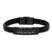 Load image into Gallery viewer, Badass Cycling Dad Bracelet Fathers Day Gift From Daughter Christmas Birthday Black Leather Bracelet – front view
