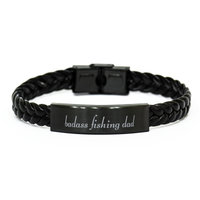 Load image into Gallery viewer, Badass Fishing Dad Bracelet Fathers Day Gift From Daughter Christmas Birthday Black Leather Bracelet – front view
