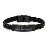 Load image into Gallery viewer, Badass Hunting Dad Bracelet Fathers Day Gift From Daughter Christmas Birthday Black Leather Bracelet – front view
