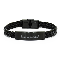 Load image into Gallery viewer, Badass Pet Dad Bracelet Fathers Day Gift From Daughter Christmas Birthday Black Leather Bracelet – front view
