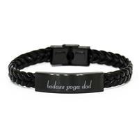 Load image into Gallery viewer, Badass Yoga Dad Bracelet Fathers Day Gift From Daughter Christmas Birthday Black Leather Bracelet – front view
