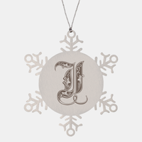 Load image into Gallery viewer, Personalized Initial I Ornament for Him Letter I Monogram Gift Alphabet Name Stainless Steel Snowflake Christmas Women – front view
