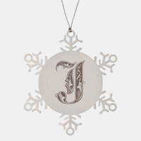 Load image into Gallery viewer, Personalized Initial J Ornament for Him Letter J Monogram Gift Alphabet Name Stainless Steel Snowflake Christmas Women – front view
