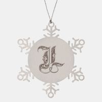 Load image into Gallery viewer, Personalized Initial L Ornament for Him Letter L Monogram Gift Alphabet Name Stainless Steel Snowflake Christmas Women – front view
