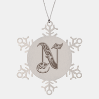 Load image into Gallery viewer, Personalized Initial N Ornament for Him Letter N Monogram Gift Alphabet Name Stainless Steel Snowflake Christmas Women – front view
