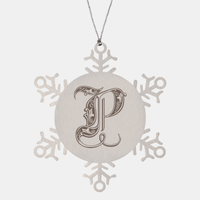 Load image into Gallery viewer, Personalized Initial P Ornament for Him Letter P Monogram Gift Alphabet Name Stainless Steel Snowflake Christmas Women – front view
