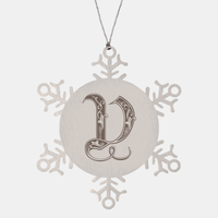 Load image into Gallery viewer, Personalized Initial V Ornament for Him Letter V Monogram Gift Alphabet Name Stainless Steel Snowflake Christmas Women – front view
