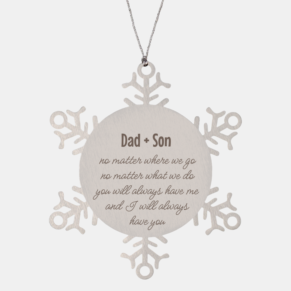 Dad and Son Christmas Ornament Gift Stainless Steel Snowflake Ornament – front view