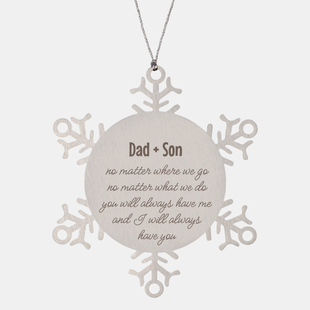 Dad and Son Christmas Ornament Gift Stainless Steel Snowflake Ornament – front view