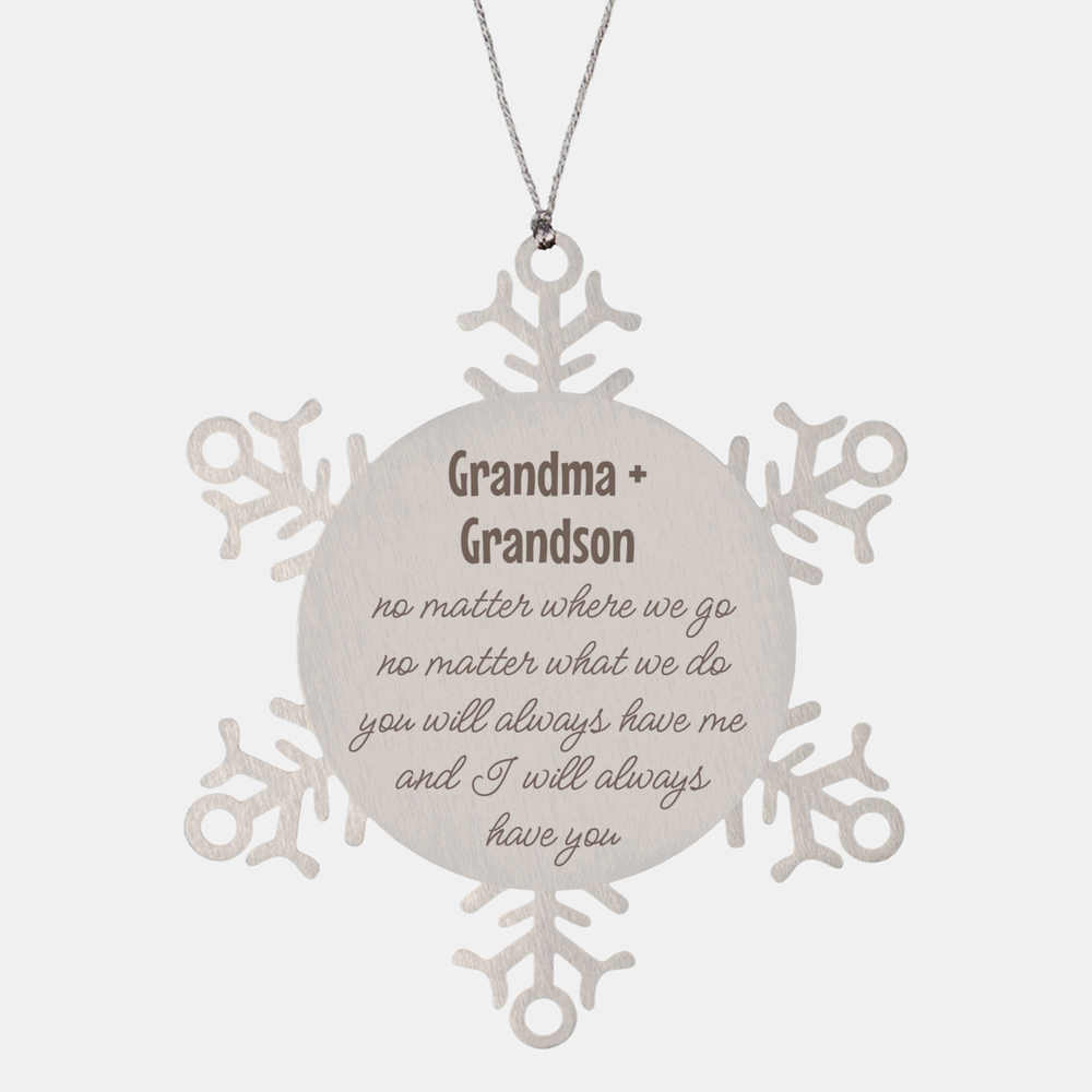 Grandma and Grandson Christmas Ornament Gift Stainless Steel Snowflake Ornament – front view