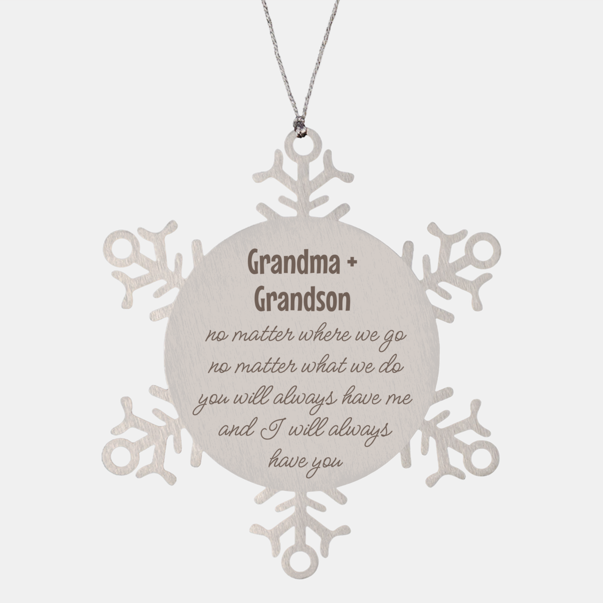 Grandma and Grandson Christmas Ornament Gift Stainless Steel Snowflake Ornament – front view
