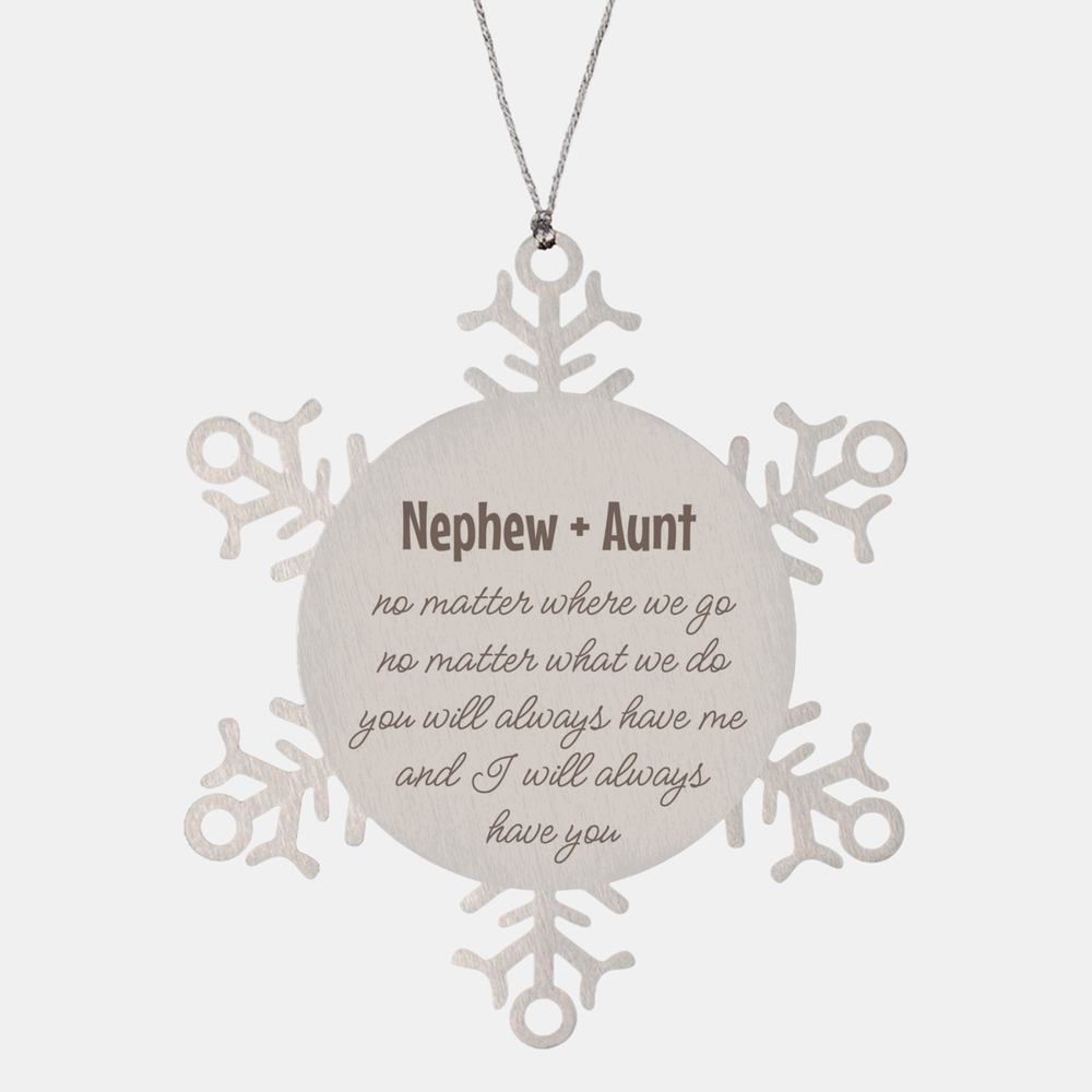 Nephew and Aunt Christmas Ornament Gift Stainless Steel Snowflake Ornament – front view