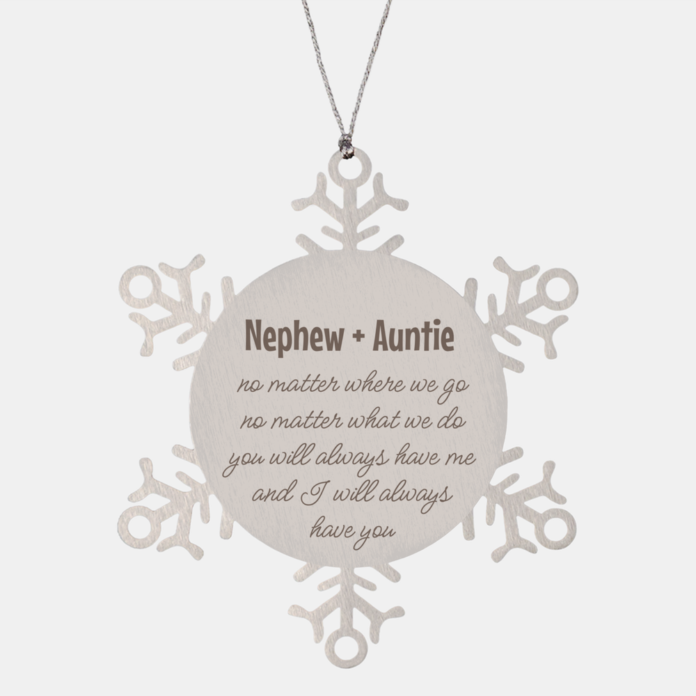 Nephew and Auntie Christmas Ornament Gift Stainless Steel Snowflake Ornament – front view