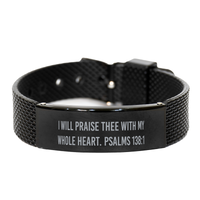 Load image into Gallery viewer, I will praise thee with my whole heart Psalms 138 1 Bracelet, Scripture Bracelet for Men, Christian Jewelry – front view
