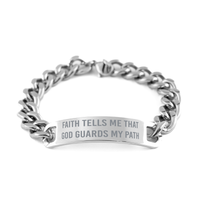 Load image into Gallery viewer, Faith tells me that God guards my path Bracelet, Christian Bracelet Stainless Steel – front view
