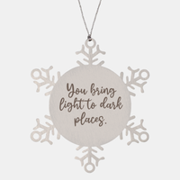 Load image into Gallery viewer, Snowflake Christmas Ornament for Family and Friends You bring light to dark places Ornament for Best Friend Him Her Stainless Steel – front view
