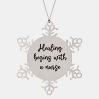 Load image into Gallery viewer, Nurse Christmas Ornament Healing begins with a nurse Ornament Appreciation Gift Nurse's Day Coworker Colleague Snowflake Ornament – front view
