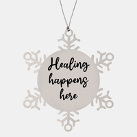 Load image into Gallery viewer, Nurse Christmas Ornament Healing happens here Ornament Appreciation Gift Nurse's Day Coworker Colleague Snowflake Ornament – front view
