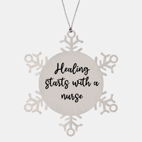Load image into Gallery viewer, Nurse Christmas Ornament Healing starts with a nurse Ornament Appreciation Gift Nurse's Day Coworker Colleague Snowflake Ornament – front view
