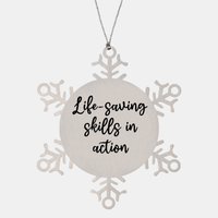 Load image into Gallery viewer, Nurse Christmas Ornament Life saving skills in action Ornament Appreciation Gift Nurse's Day Coworker Colleague Snowflake Ornament – front view
