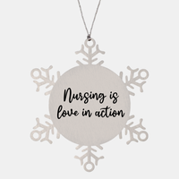 Load image into Gallery viewer, Nurse Christmas Ornament Nursing is love in action Ornament Appreciation Gift Nurse's Day Coworker Colleague Snowflake Ornament – front view
