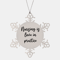 Load image into Gallery viewer, Nurse Christmas Ornament Nursing is love in practice Ornament Appreciation Gift Nurse's Day Coworker Colleague Snowflake Ornament – front view
